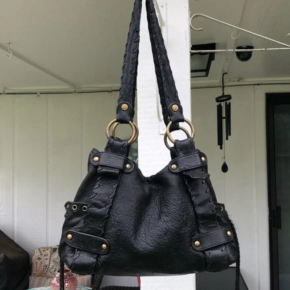 SOLD Kooba Black Pebbled Leather Hobo Bag Purse - Picture 1 of 14